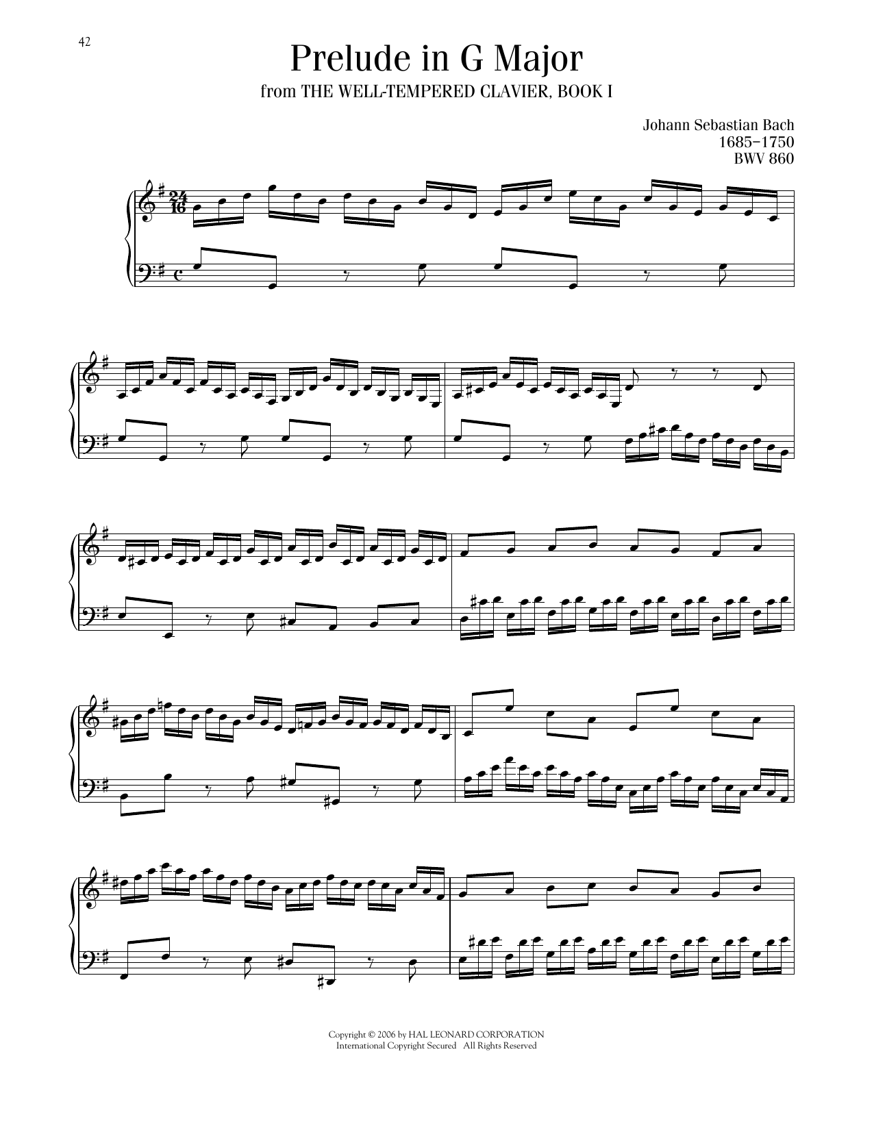 Johann Sebastian Bach Prelude No. 15 In G Major, BWV 860 Sheet Music Notes & Chords for Piano Solo - Download or Print PDF