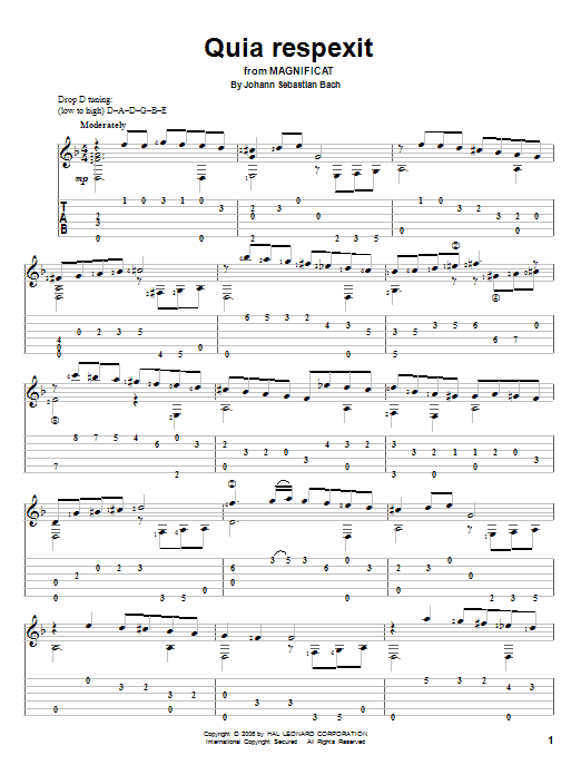 Johann Sebastian Bach Quia Respexit Sheet Music Notes & Chords for Easy Guitar Tab - Download or Print PDF