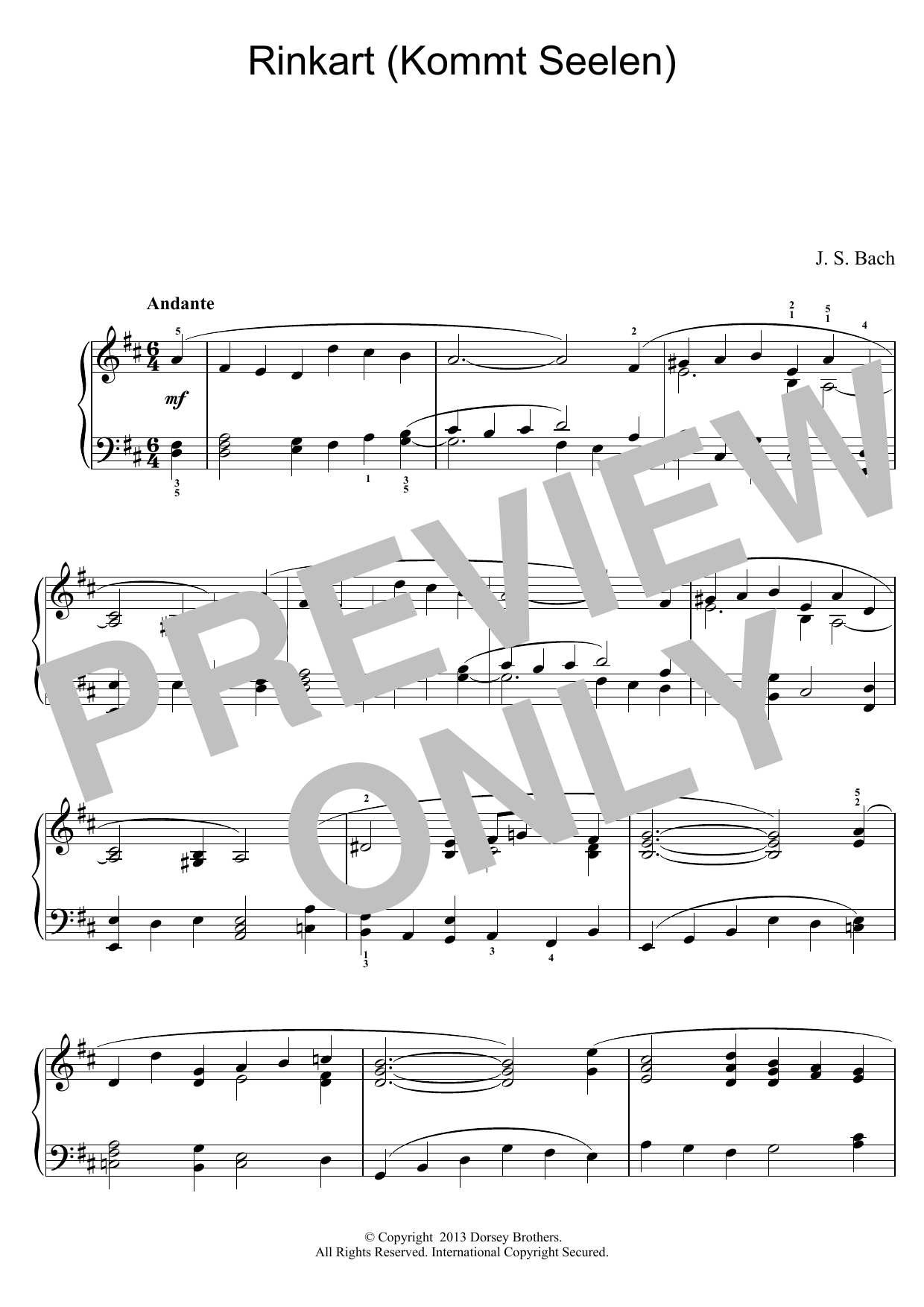 Johann Sebastian Bach Rinkart (Kommt Seelen) Sheet Music Notes & Chords for Piano - Download or Print PDF