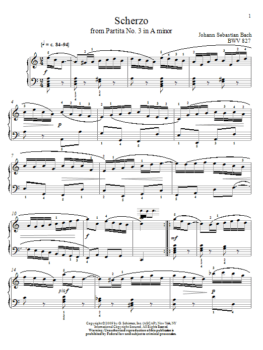 Johann Sebastian Bach Scherzo, BWV 827 Sheet Music Notes & Chords for Piano Solo - Download or Print PDF