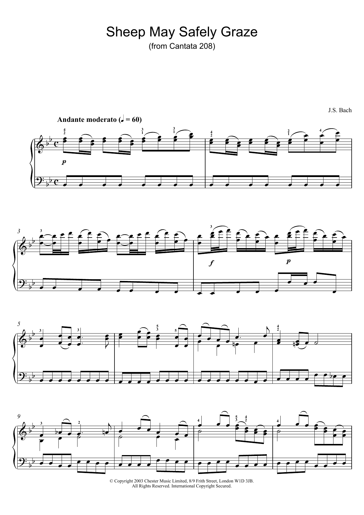 Johann Sebastian Bach Sheep May Safely Graze (from Cantata 208) Sheet Music Notes & Chords for Piano - Download or Print PDF