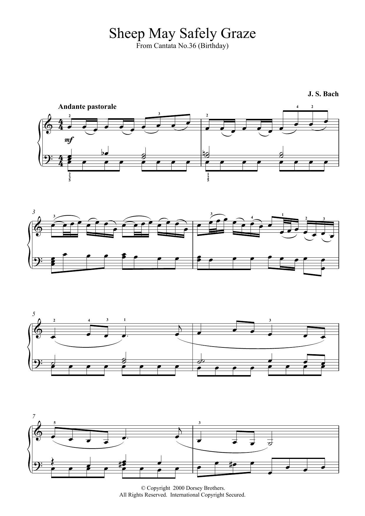 Johann Sebastian Bach Sheep May Safely Graze Sheet Music Notes & Chords for Easy Piano - Download or Print PDF