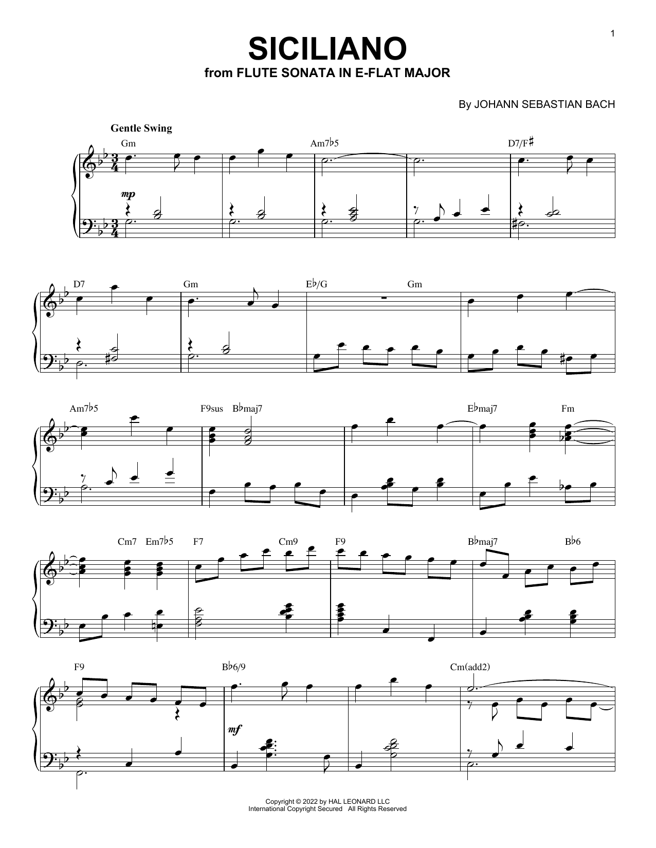 Johann Sebastian Bach Siciliano [Jazz version] (arr. Brent Edstrom) Sheet Music Notes & Chords for Piano Solo - Download or Print PDF