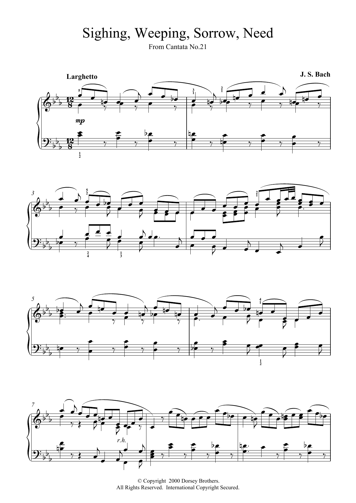 Johann Sebastian Bach Sighing, Weeping, Sorrow, Need Sheet Music Notes & Chords for Piano - Download or Print PDF