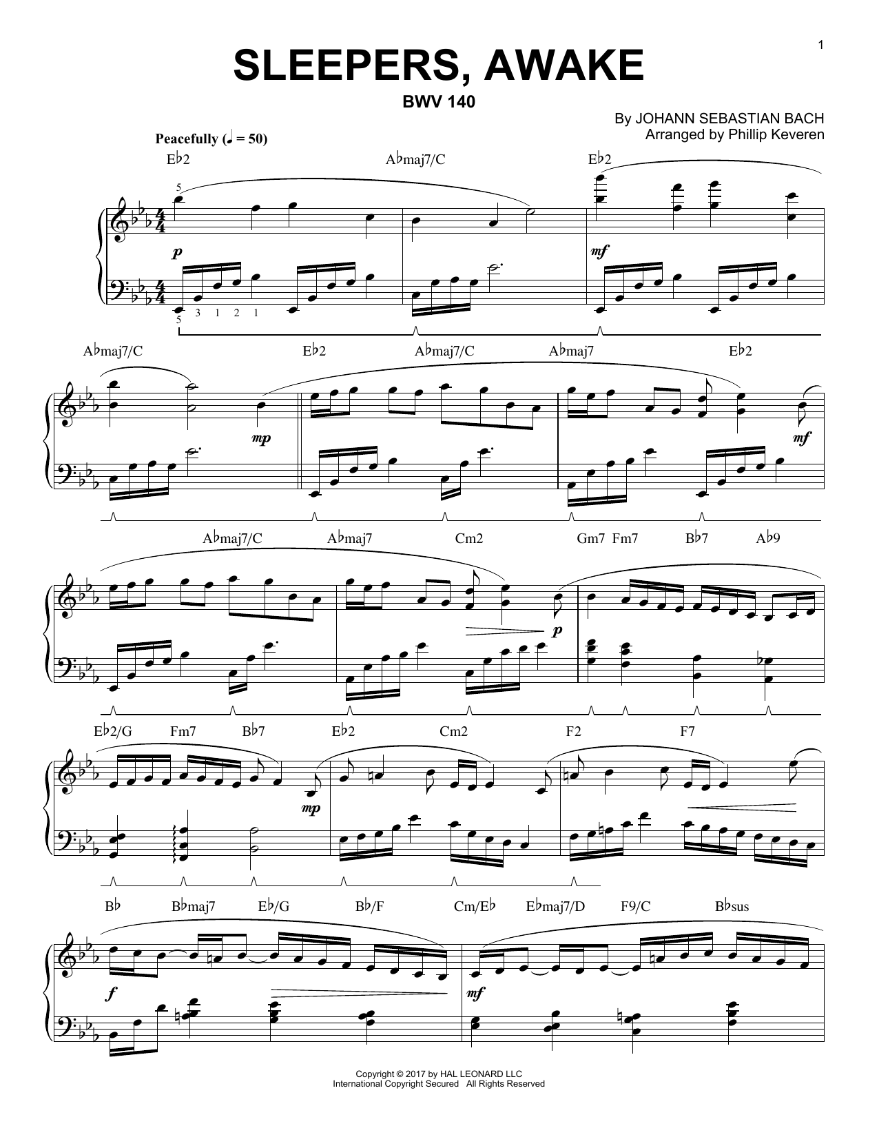 Johann Sebastian Bach Sleepers, Awake, BWV 140 [Jazz version] (arr. Phillip Keveren) Sheet Music Notes & Chords for Piano - Download or Print PDF