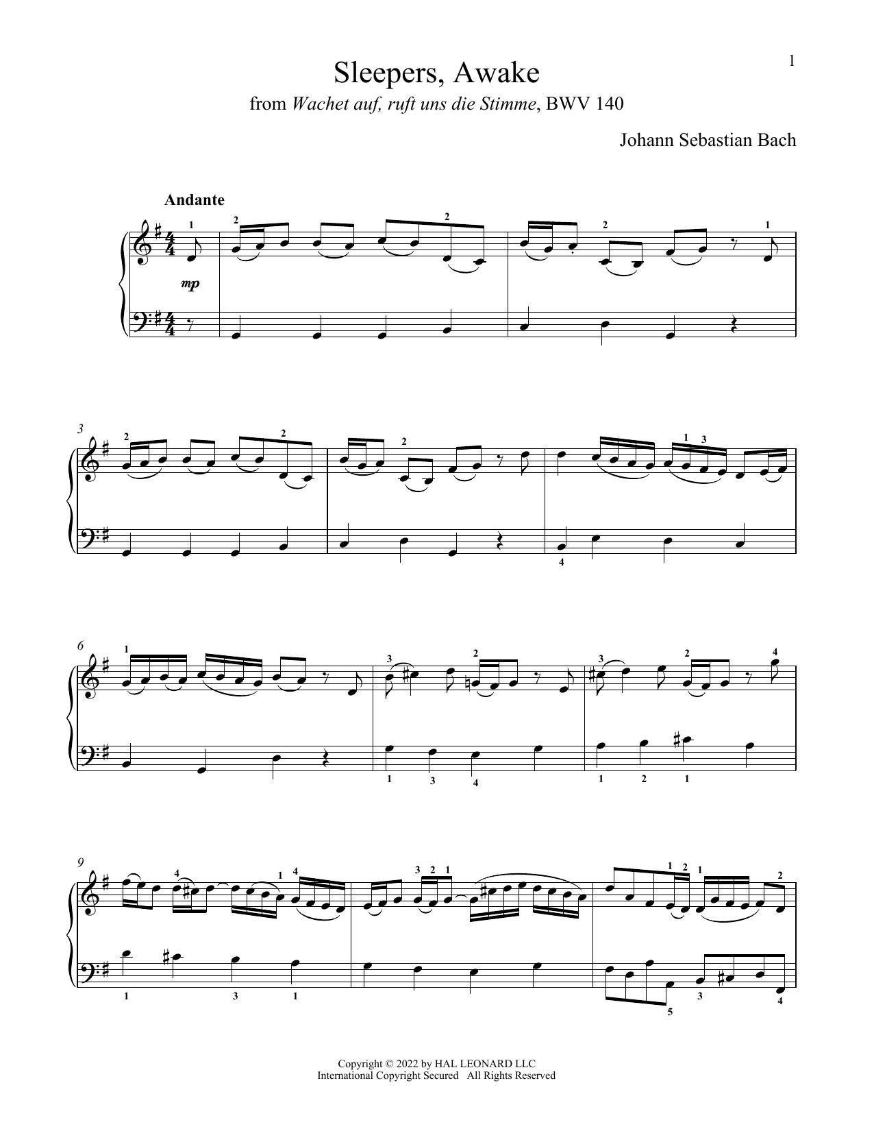 Johann Sebastian Bach Sleepers, Awake, BWV 140 (Wachet Auf) Sheet Music Notes & Chords for Piano Solo - Download or Print PDF