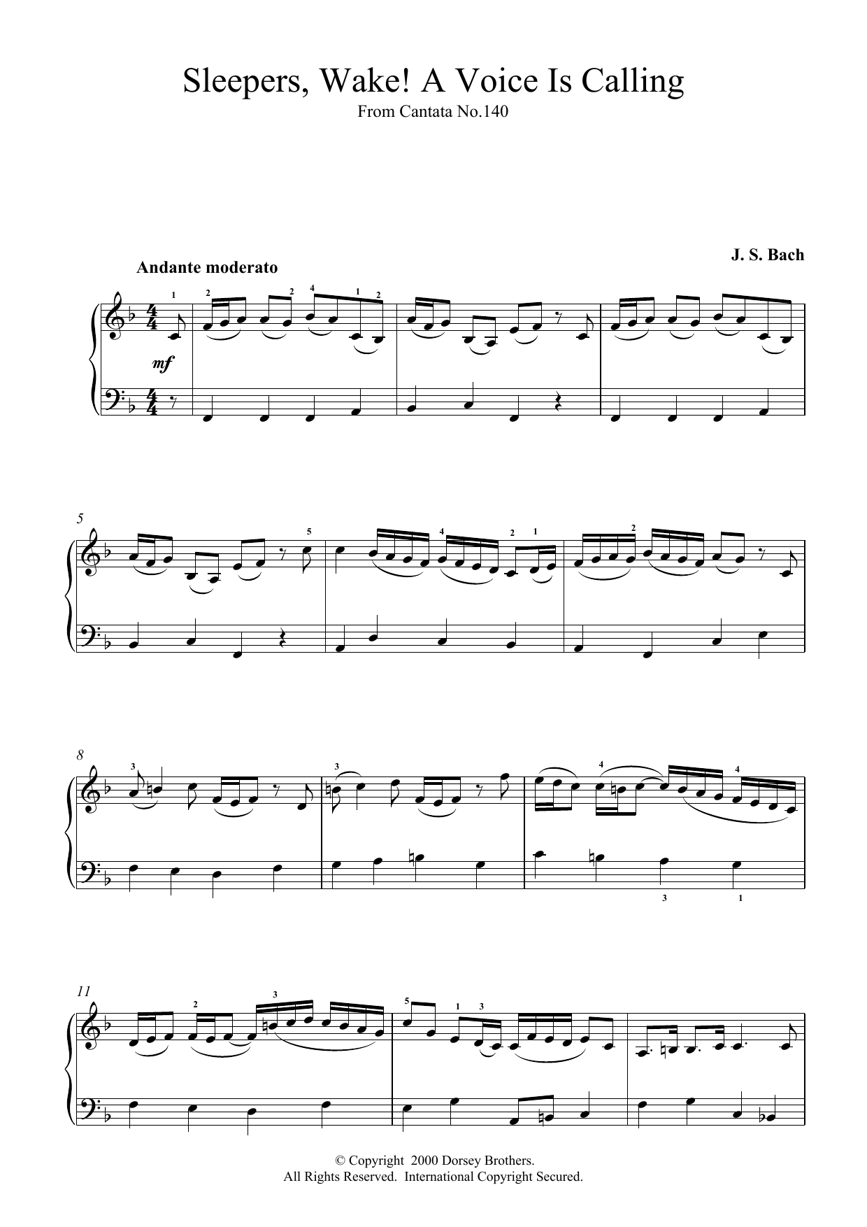 Johann Sebastian Bach Sleepers, Wake! A Voice Is Calling Sheet Music Notes & Chords for Piano - Download or Print PDF
