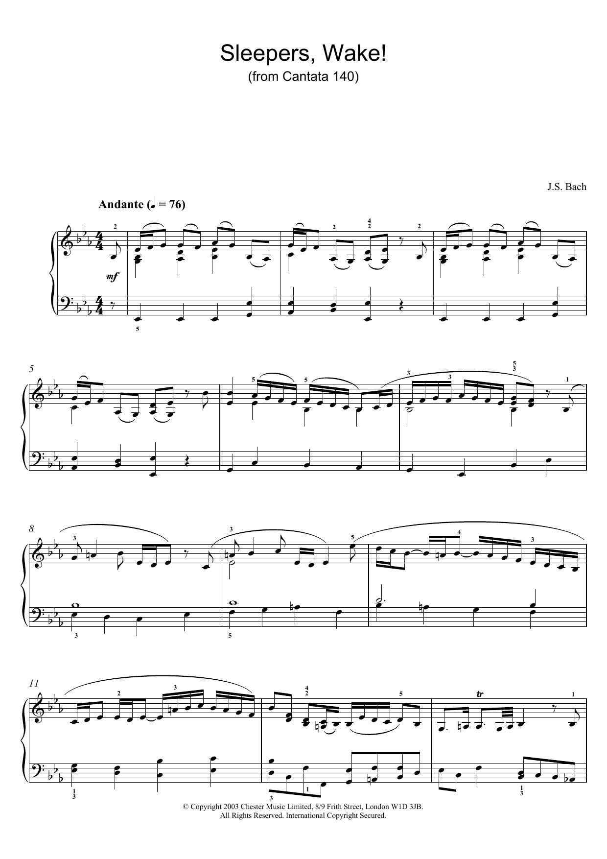 Johann Sebastian Bach Sleepers, Wake! (from Cantata 140) Sheet Music Notes & Chords for Piano - Download or Print PDF