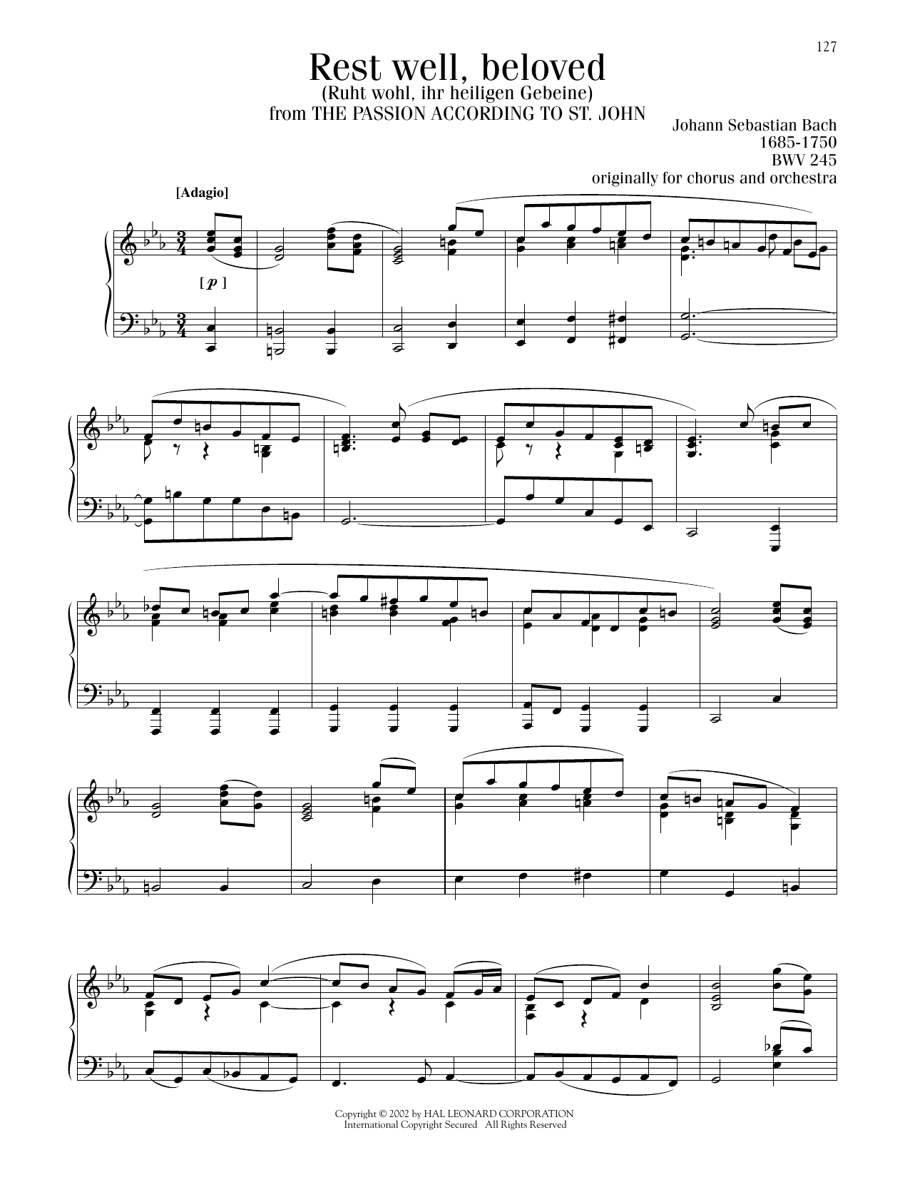 Johann Sebastian Bach Slumber, Beloved Sheet Music Notes & Chords for Piano Solo - Download or Print PDF