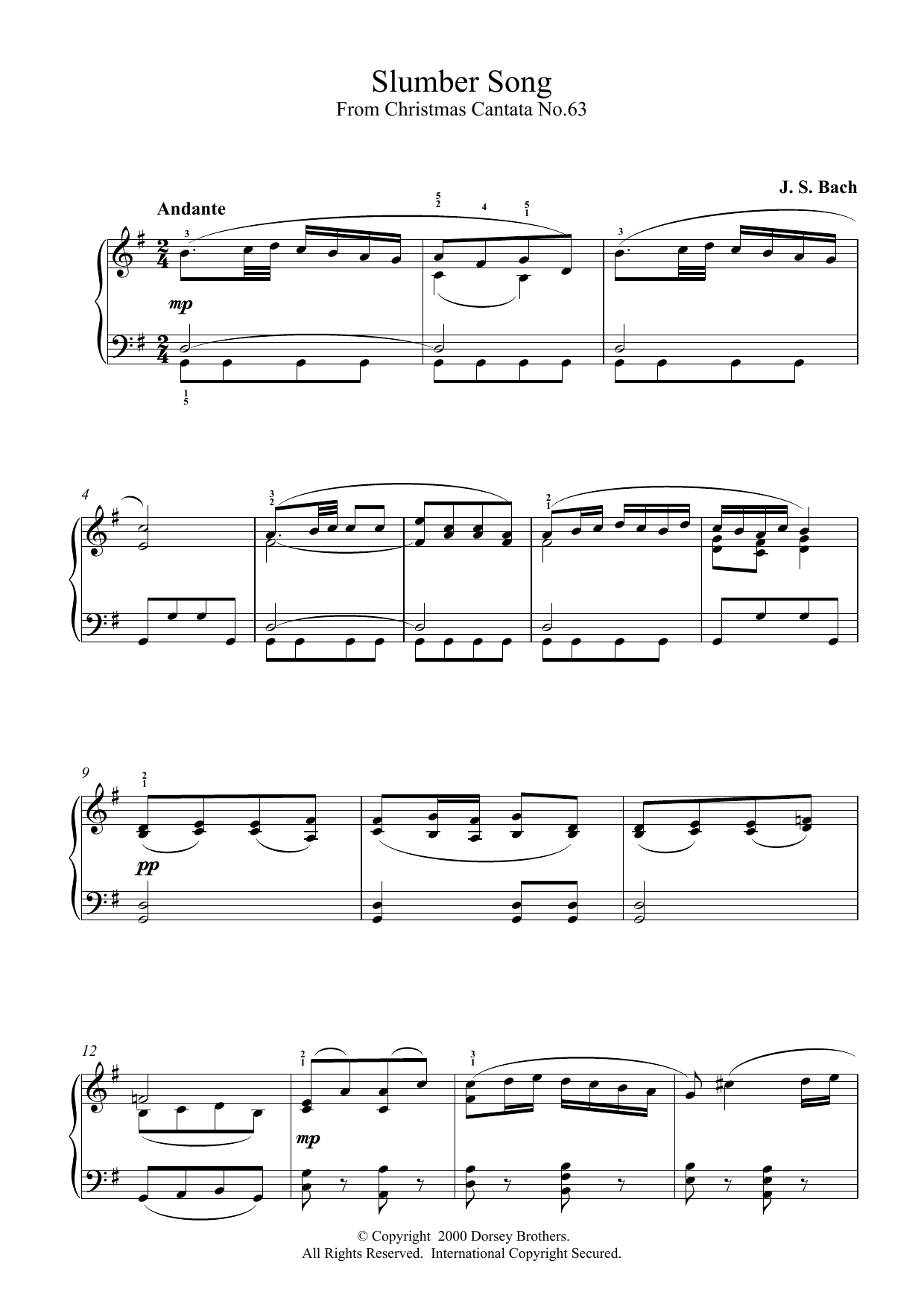 Johann Sebastian Bach Slumber Song Sheet Music Notes & Chords for Piano - Download or Print PDF