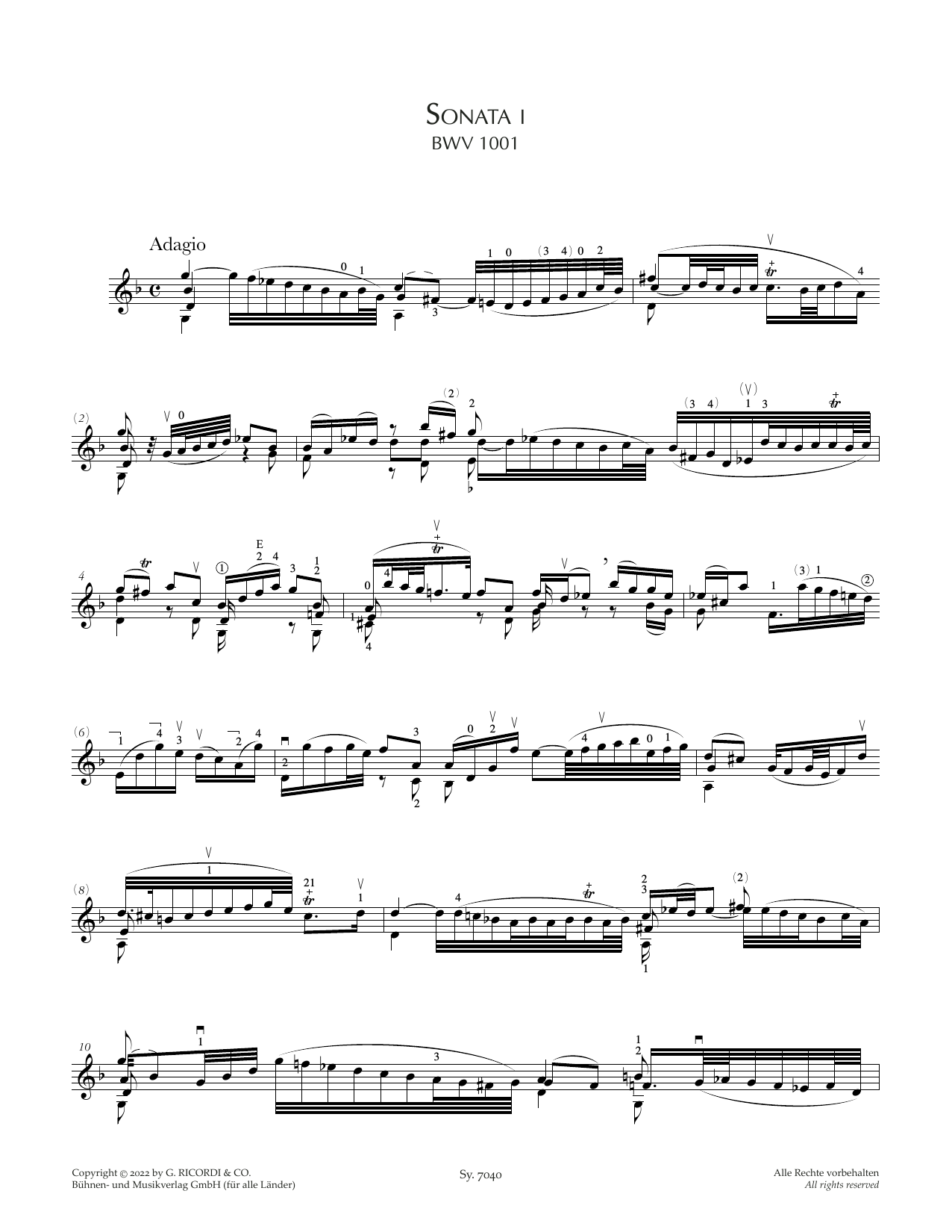 Johann Sebastian Bach Sonata I, BWV 1001 Sheet Music Notes & Chords for Violin Solo - Download or Print PDF