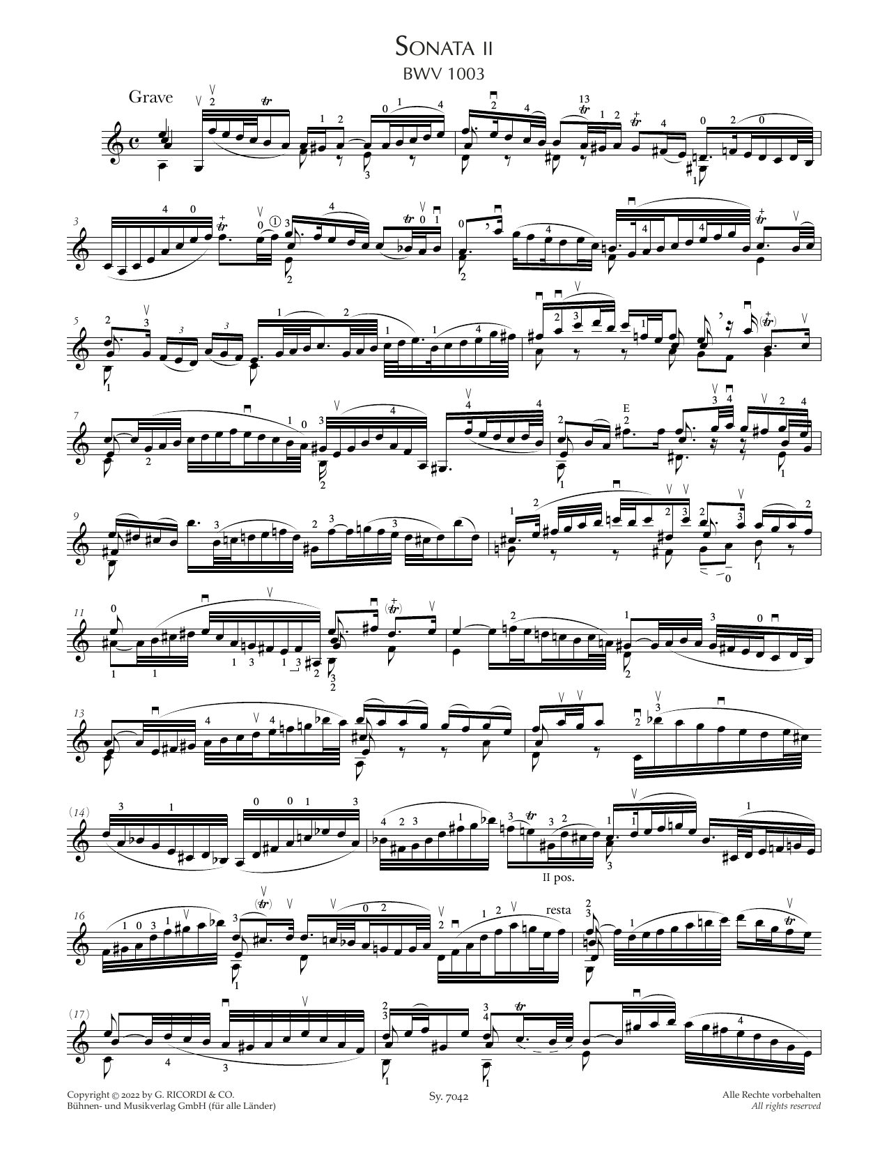 Johann Sebastian Bach Sonata II, BWV 1003 Sheet Music Notes & Chords for Violin Solo - Download or Print PDF
