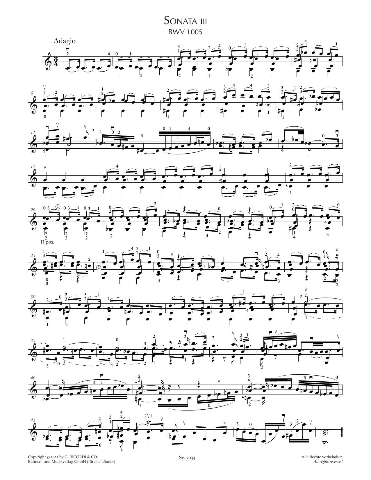 Johann Sebastian Bach Sonata III, BWV 1005 Sheet Music Notes & Chords for Violin Solo - Download or Print PDF