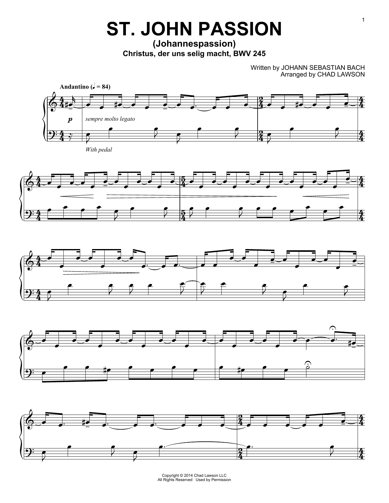 Johann Sebastian Bach St. John Passion (Johannespassion) Christus Der Uns Selig Macht, BWV 245 (arr. Chad Lawson) Sheet Music Notes & Chords for Piano Solo - Download or Print PDF