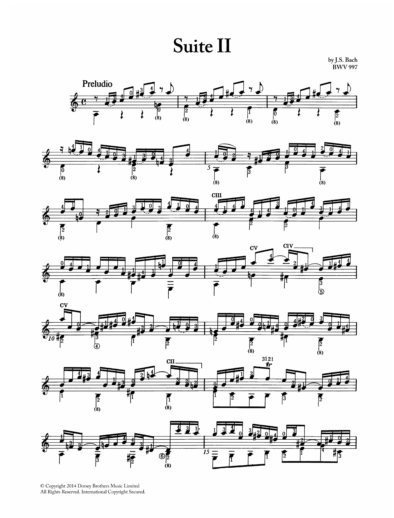 Johann Sebastian Bach Suite in Cm BWV 997 Sheet Music Notes & Chords for Guitar - Download or Print PDF