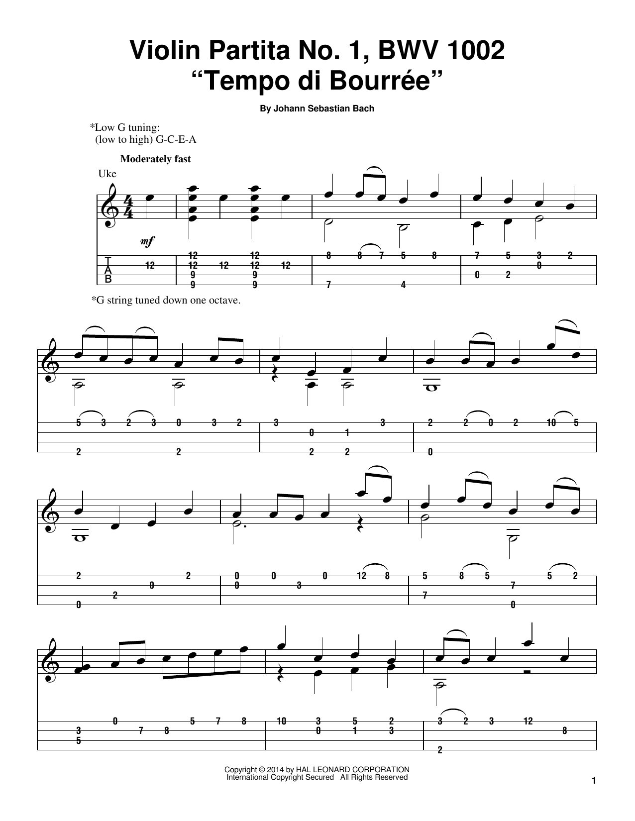 Johann Sebastian Bach Tempo Di Bourree, BWV 1002 Sheet Music Notes & Chords for Ukulele - Download or Print PDF