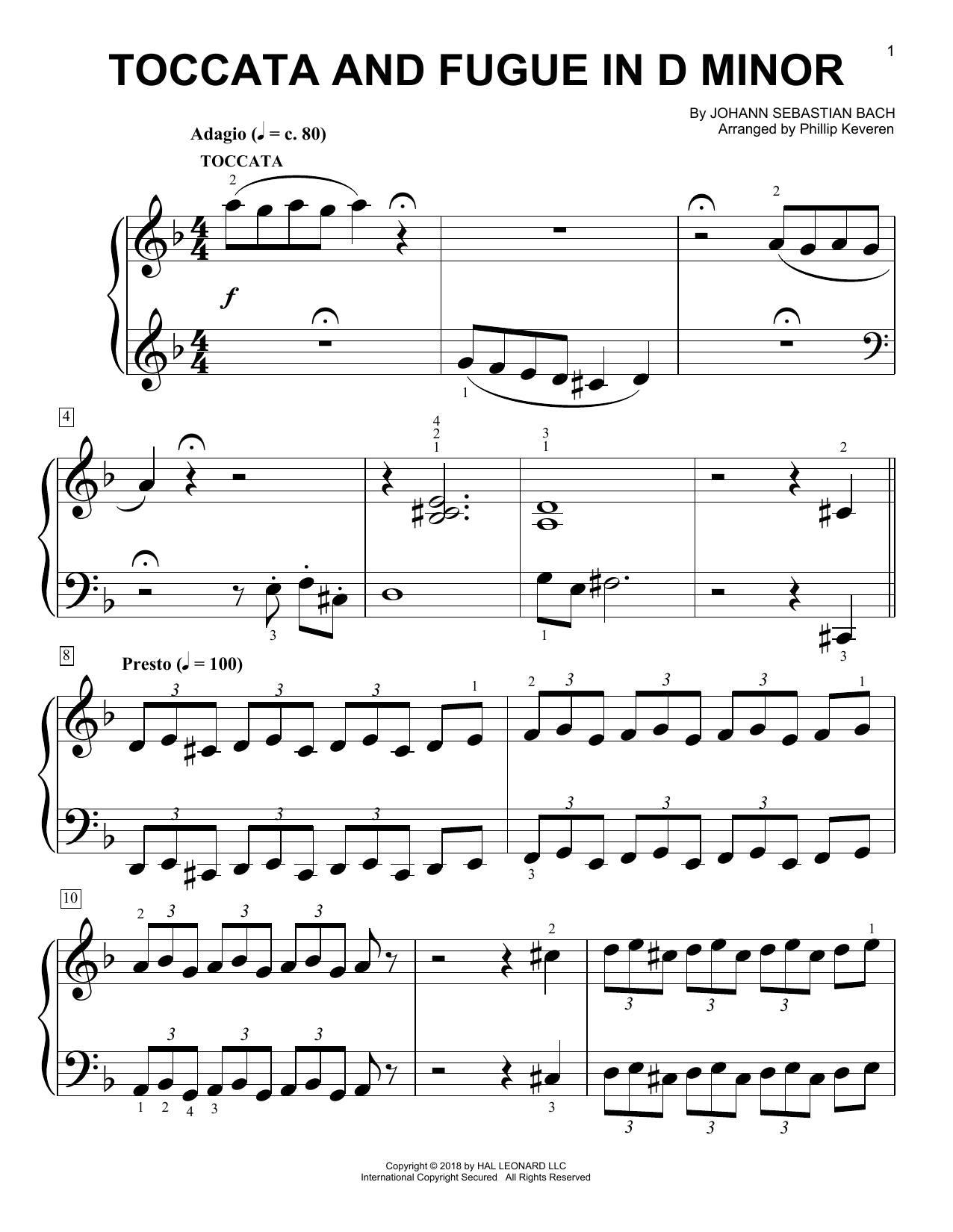 Phillip Keveren Toccata And Fugue In D Minor Sheet Music Notes & Chords for Piano (Big Notes) - Download or Print PDF