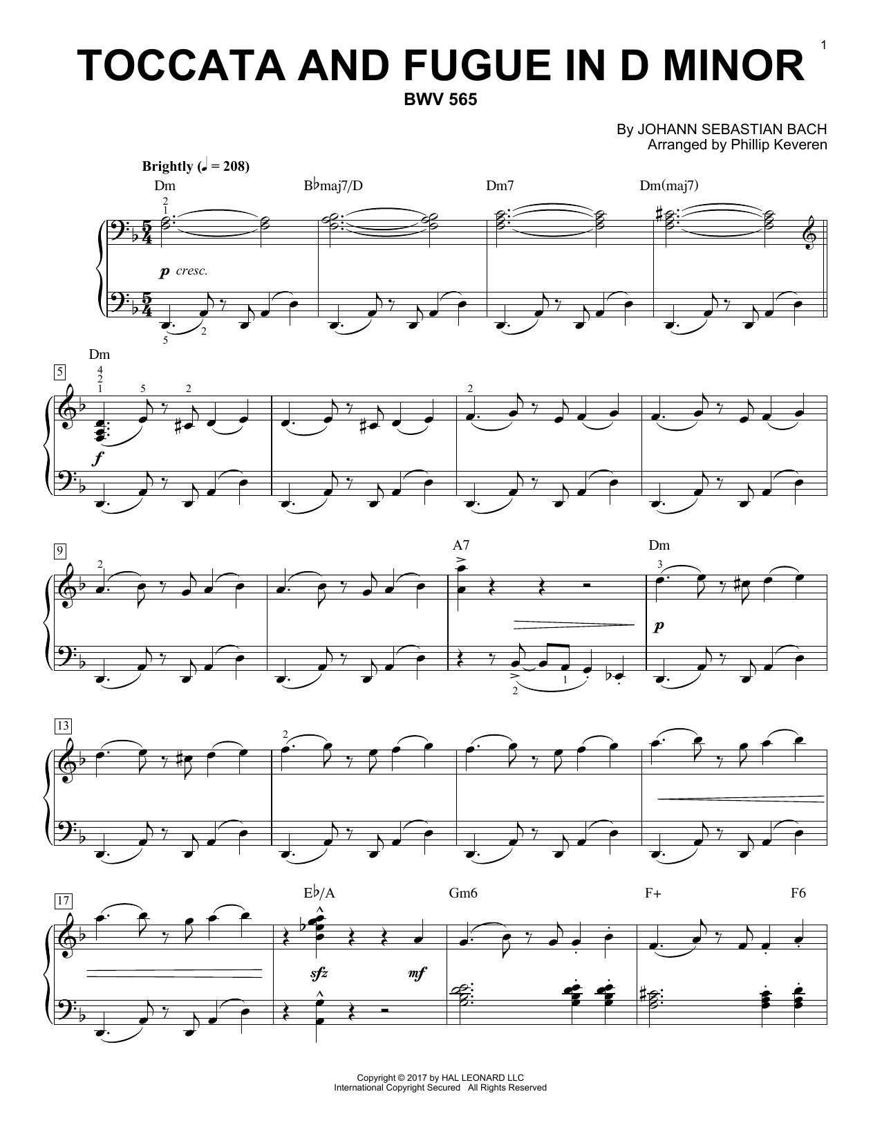 Johann Sebastian Bach Toccata And Fugue In D Minor, BWV 565 [Jazz version] (arr. Phillip Keveren) Sheet Music Notes & Chords for Piano - Download or Print PDF