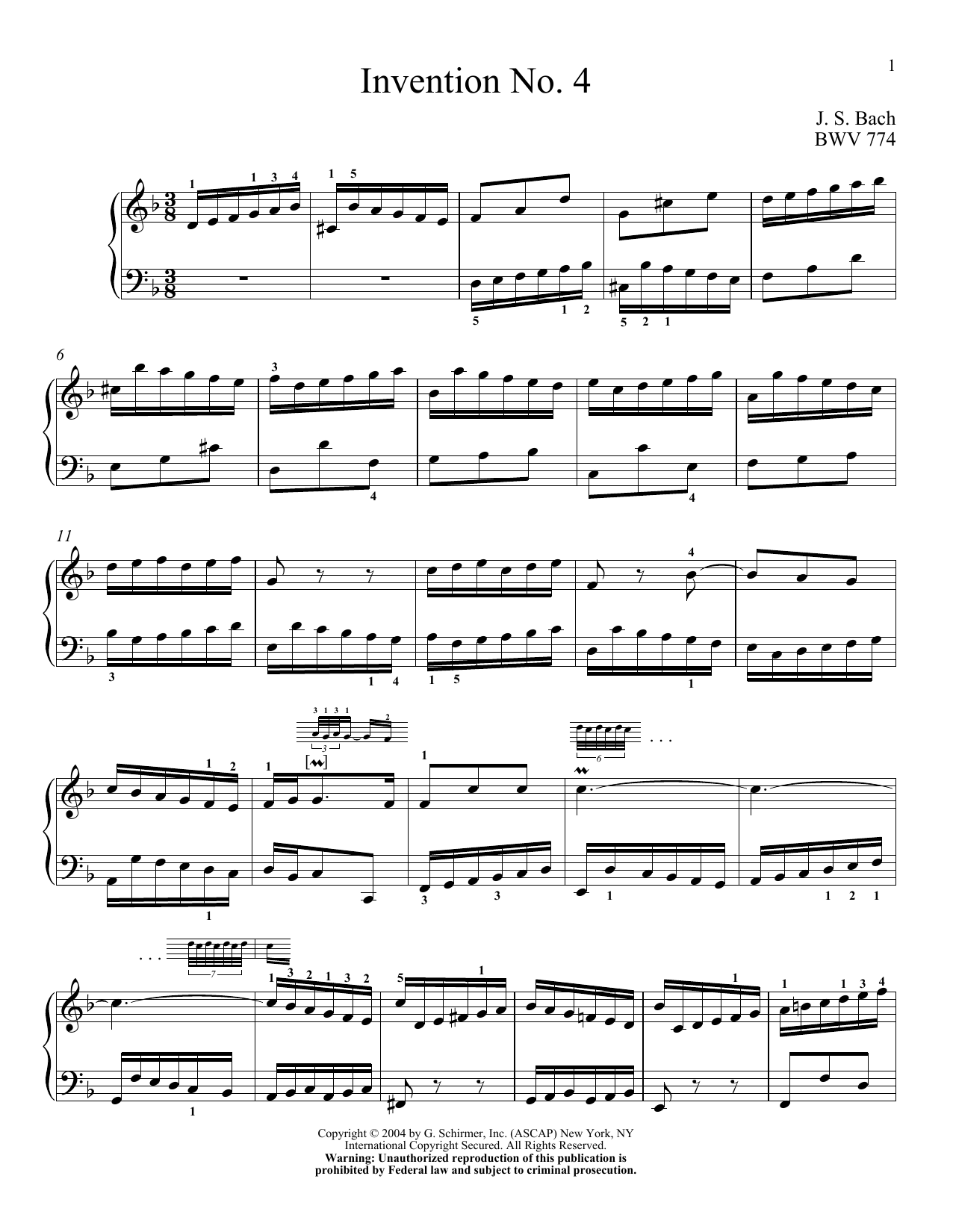 Christopher Taylor Two-Part Invention In D Minor Sheet Music Notes & Chords for Piano - Download or Print PDF