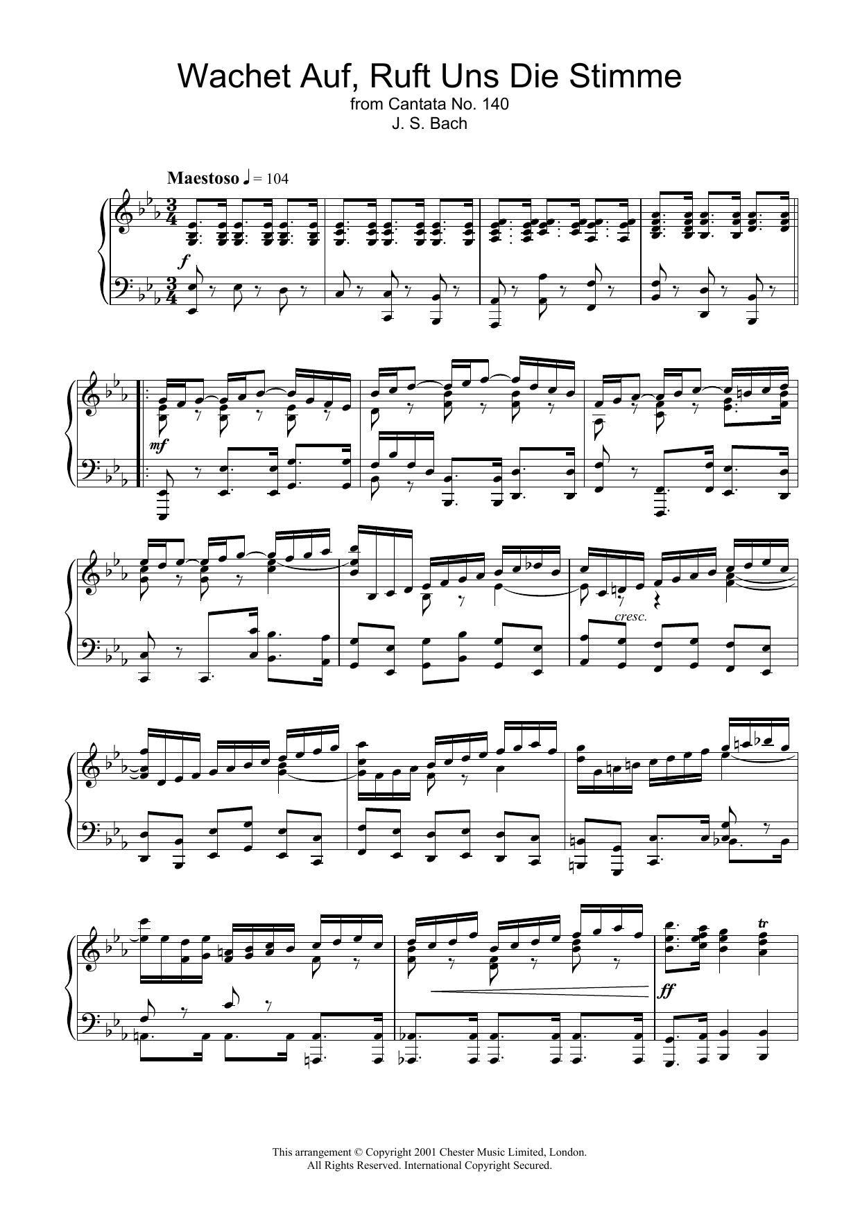 J.S. Bach Wachet Auf, Ruft Uns Die Stimme (from Cantata No.140) Sheet Music Notes & Chords for Piano - Download or Print PDF