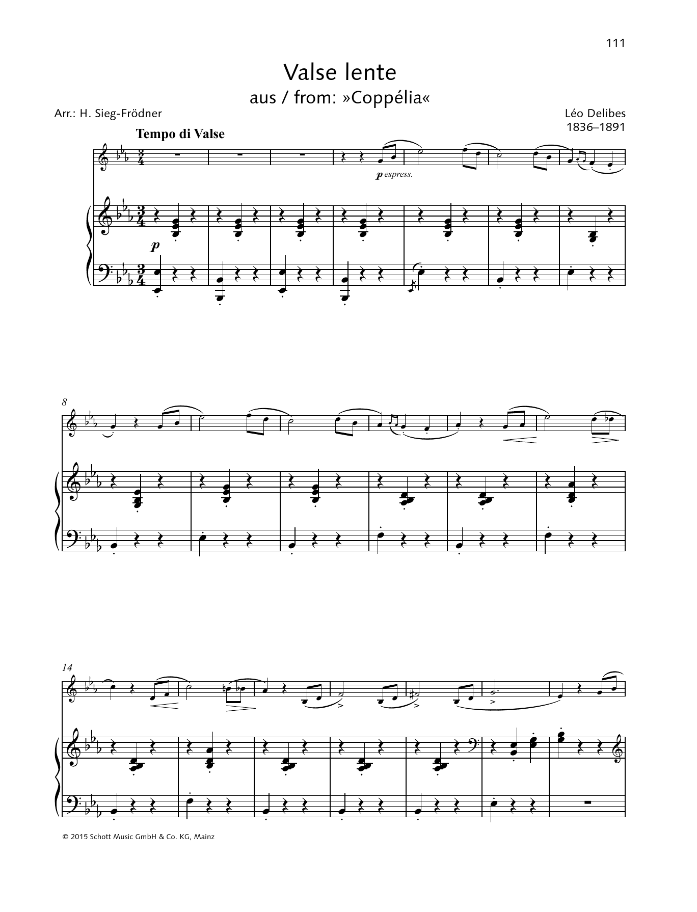Johann Sieg-Frödner Valse Lente Sheet Music Notes & Chords for String Solo - Download or Print PDF