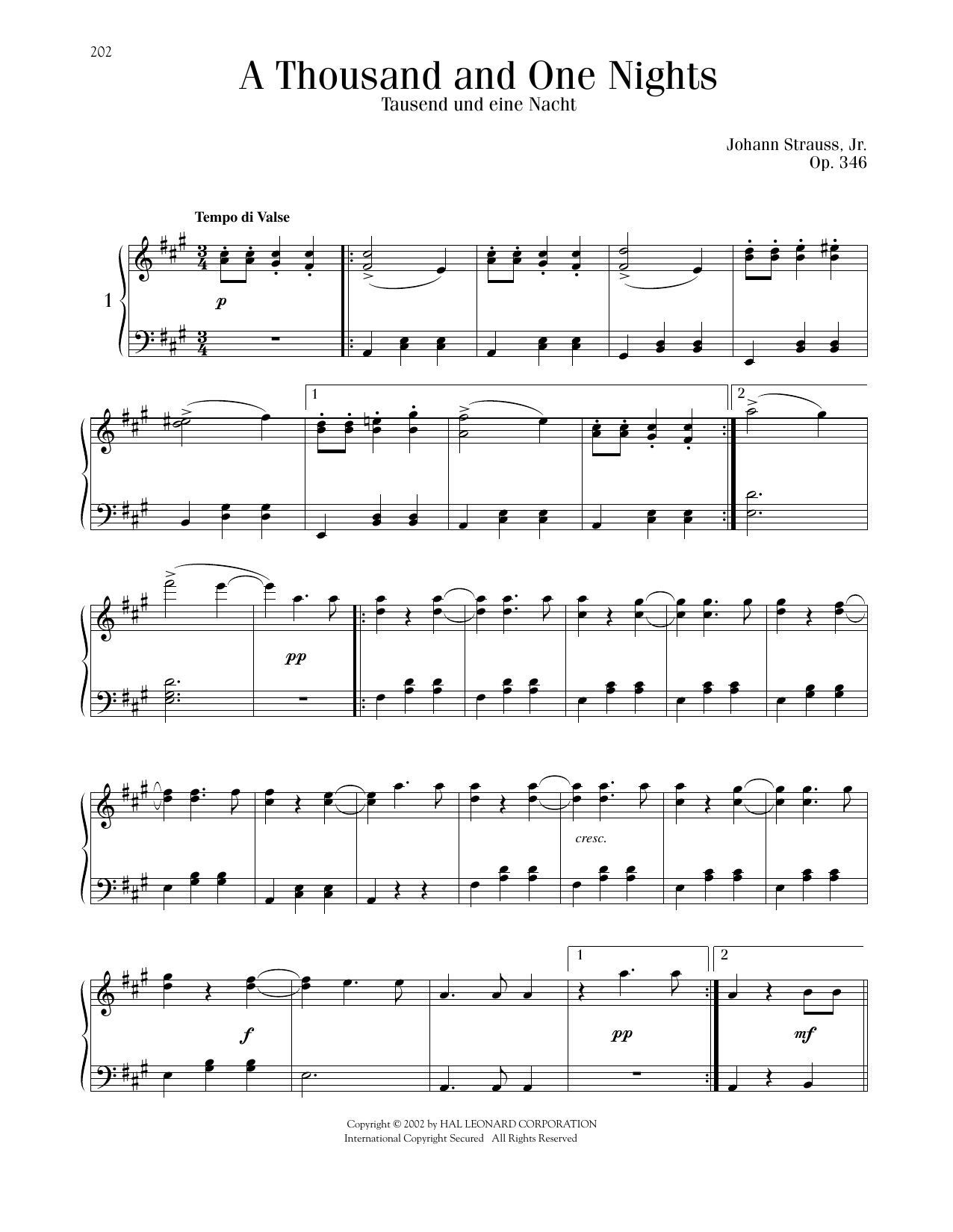 Johann Strauss A Thousand And One Nights, Op. 346 Sheet Music Notes & Chords for Piano Solo - Download or Print PDF
