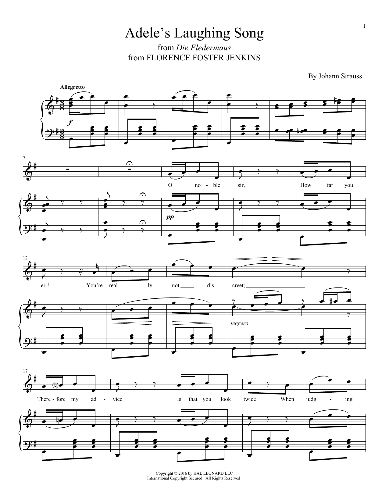 Johann Strauss Adele's Laughing Song Sheet Music Notes & Chords for Piano & Vocal - Download or Print PDF