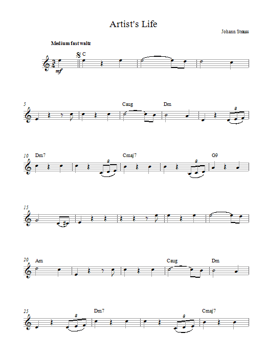 Johann Strauss II Artist's Life Sheet Music Notes & Chords for Melody Line & Chords - Download or Print PDF