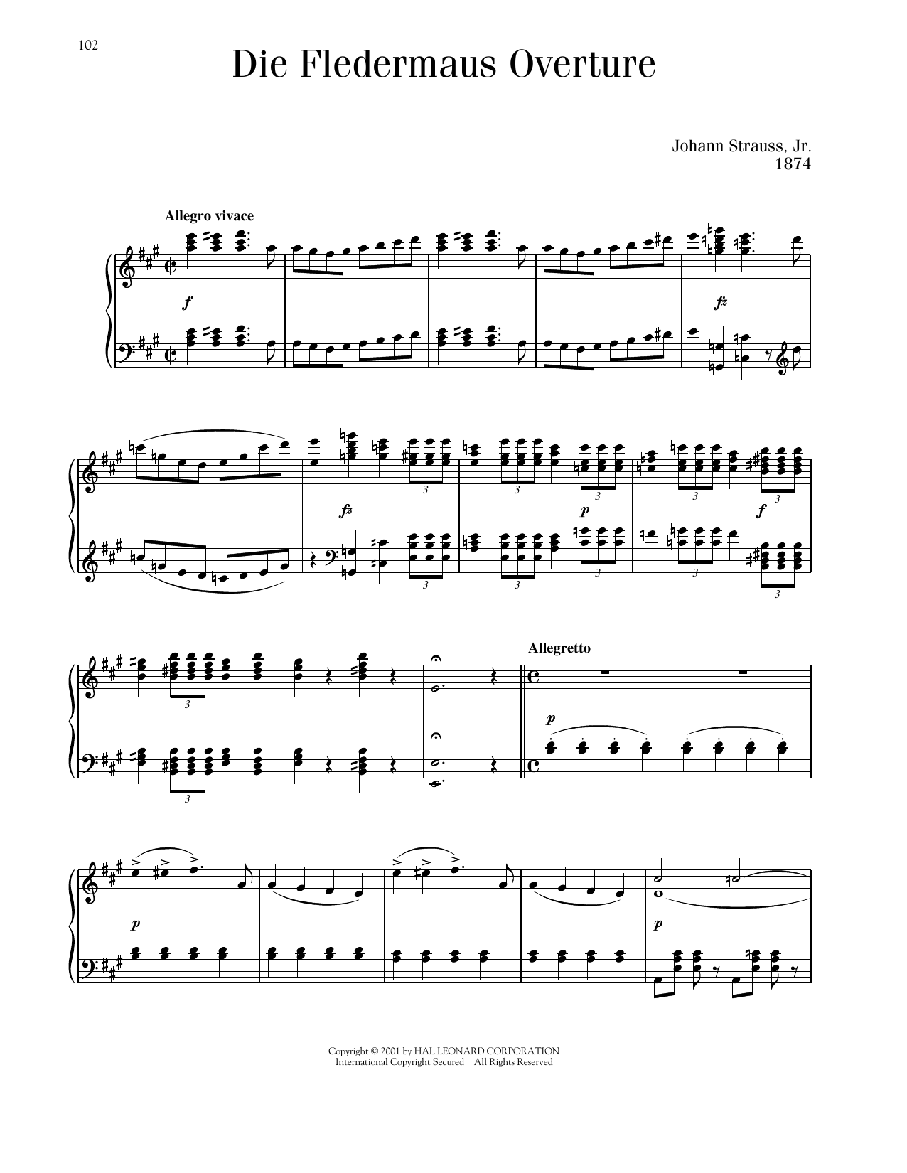 Johann Strauss Die Fledermaus Overture Sheet Music Notes & Chords for Piano Solo - Download or Print PDF
