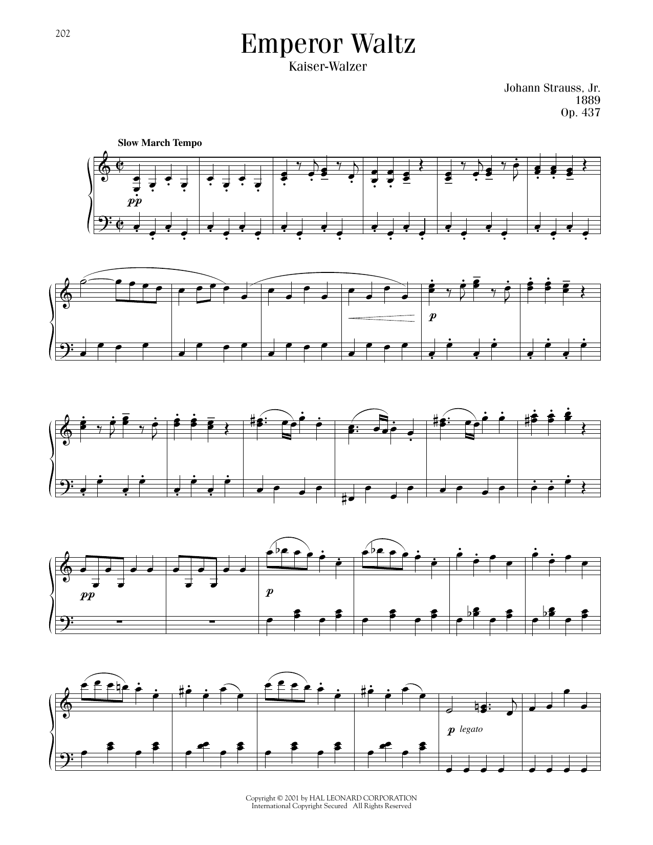 Johann Strauss Emperor Waltz, Op. 437 Sheet Music Notes & Chords for Piano Solo - Download or Print PDF