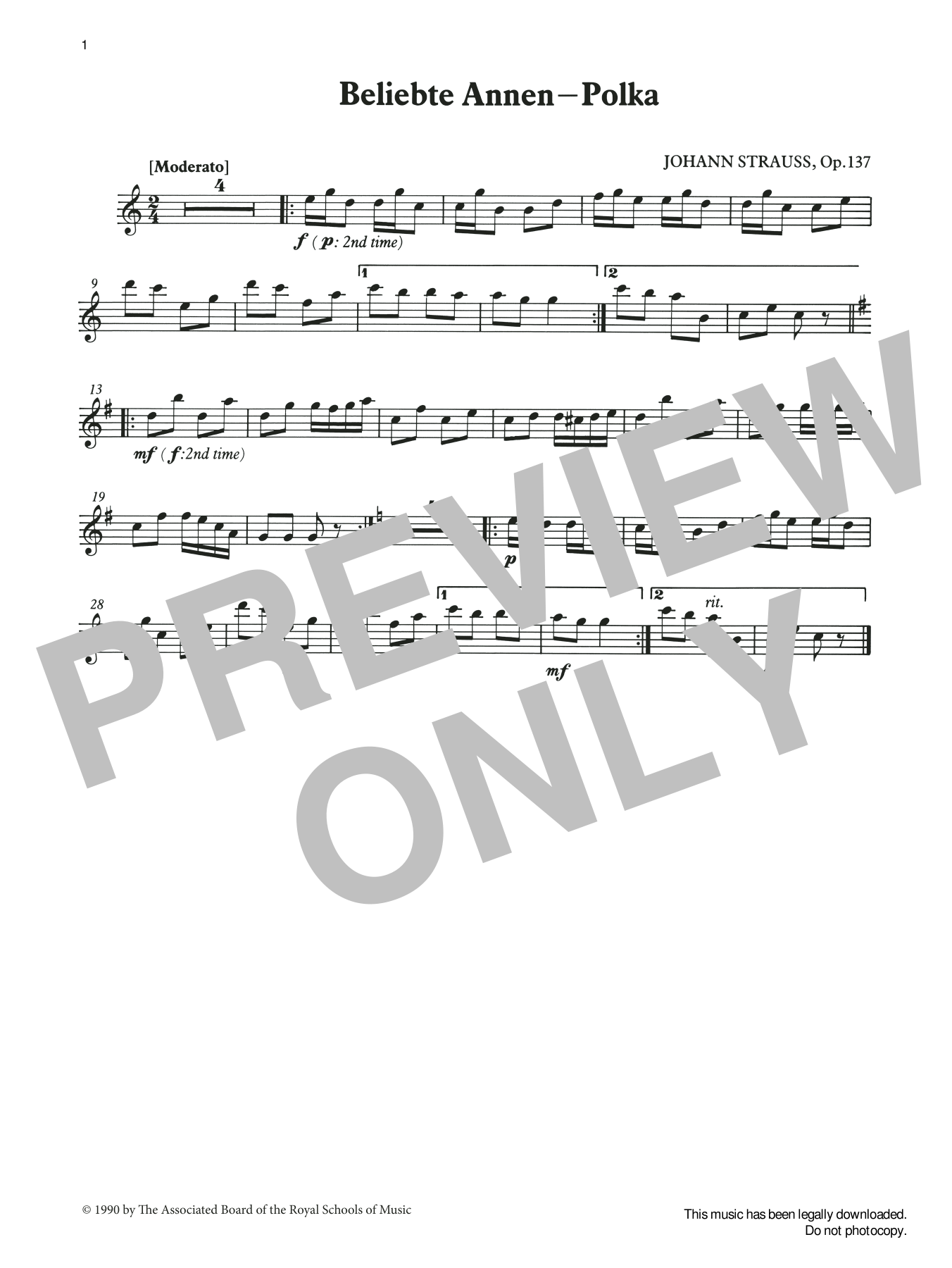 Johann Strauss I Beliebte Annen - Polka (score & part) from Graded Music for Tuned Percussion, Book I Sheet Music Notes & Chords for Percussion Solo - Download or Print PDF