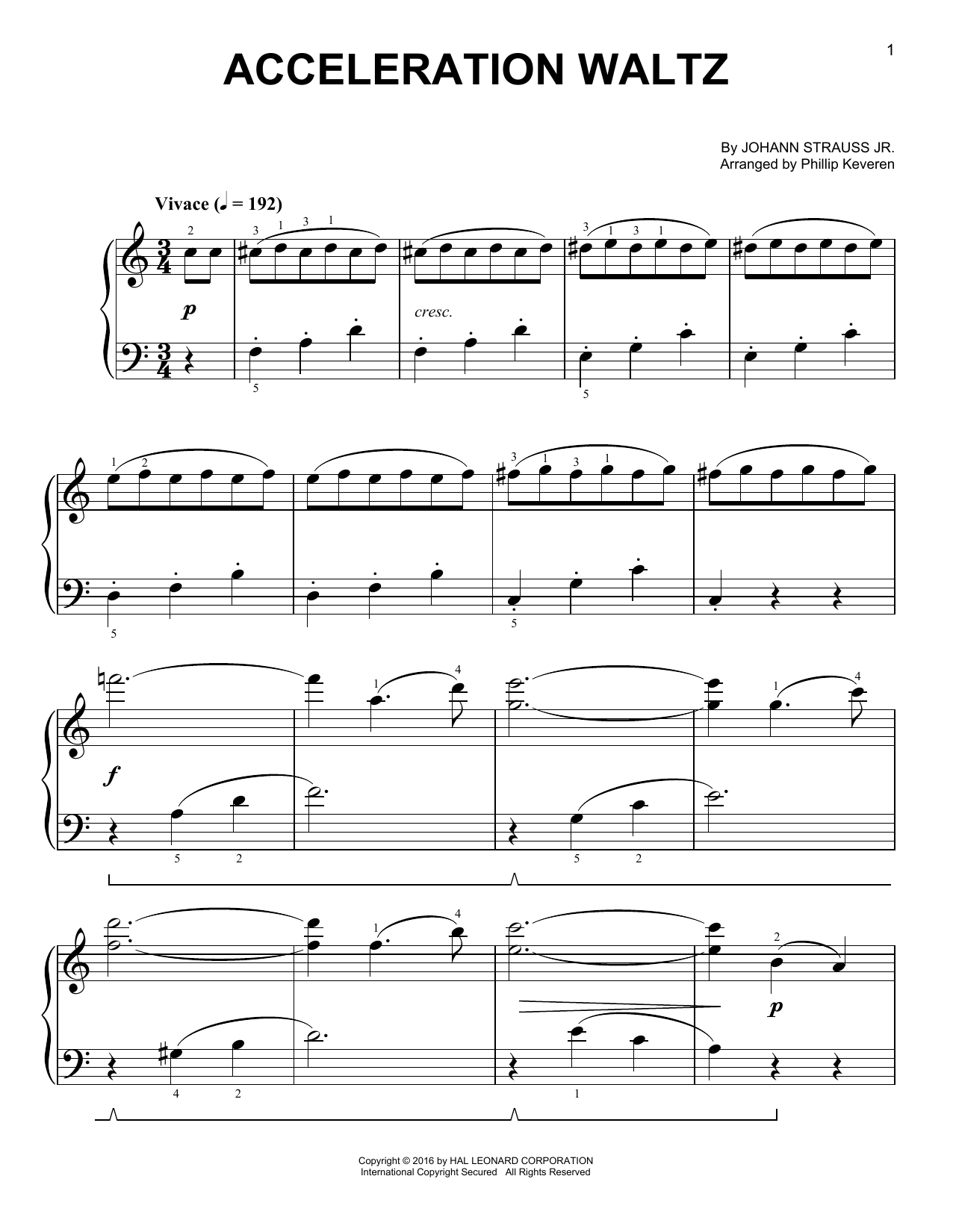 Johann Strauss II Acceleration Waltz [Classical version] (arr. Phillip Keveren) Sheet Music Notes & Chords for Easy Piano - Download or Print PDF