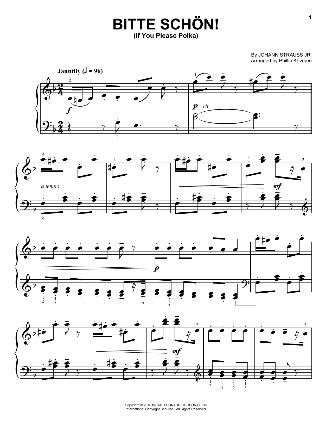 Johann Strauss II Bitte schon! (If You Please Polka) [Classical version] (arr. Phillip Keveren) Sheet Music Notes & Chords for Easy Piano - Download or Print PDF