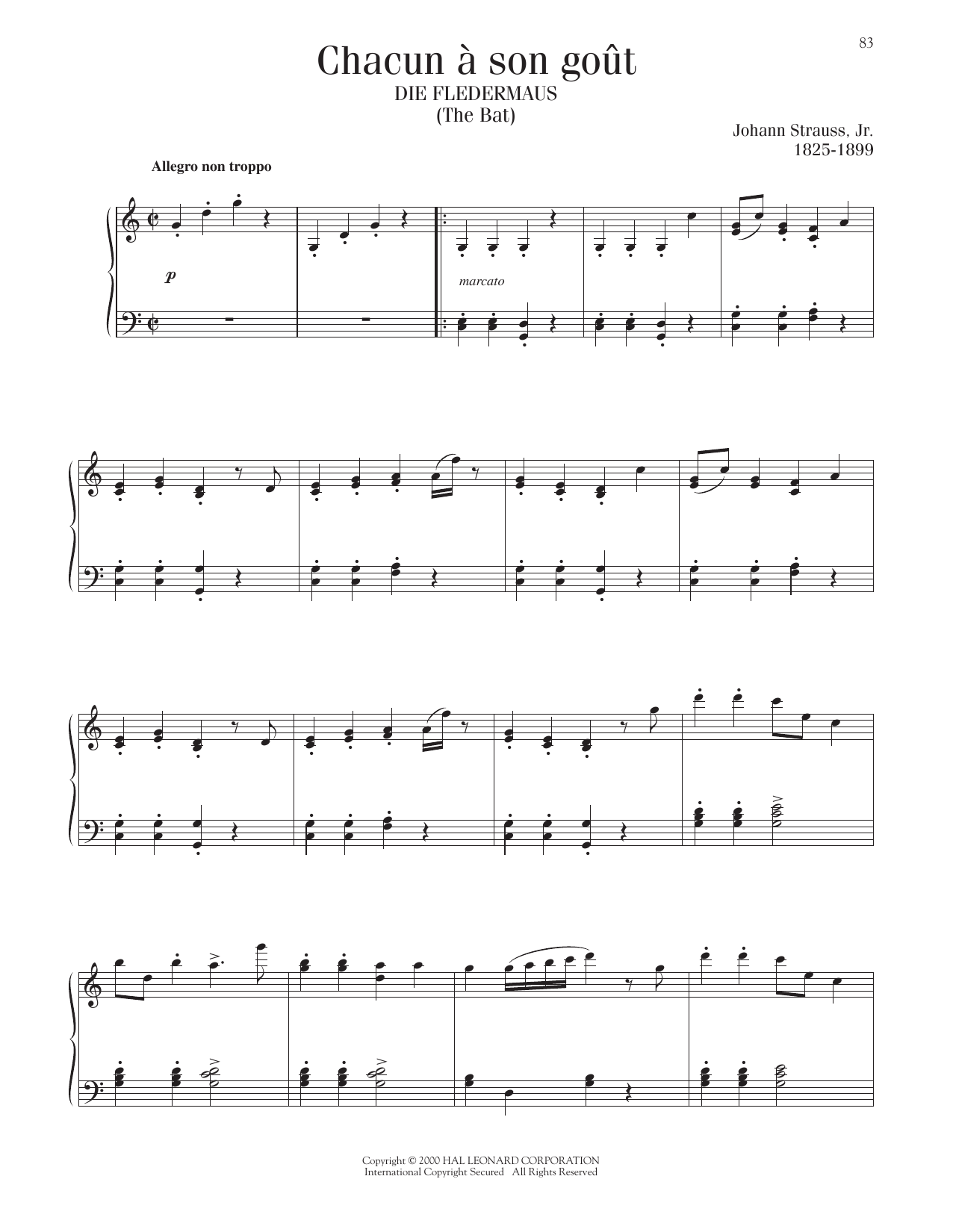 Johann Strauss II Chacun A Son Gout Sheet Music Notes & Chords for Piano Solo - Download or Print PDF