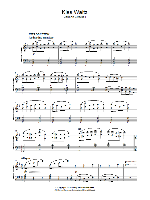 Johann Strauss II Kiss Waltz Sheet Music Notes & Chords for Piano - Download or Print PDF