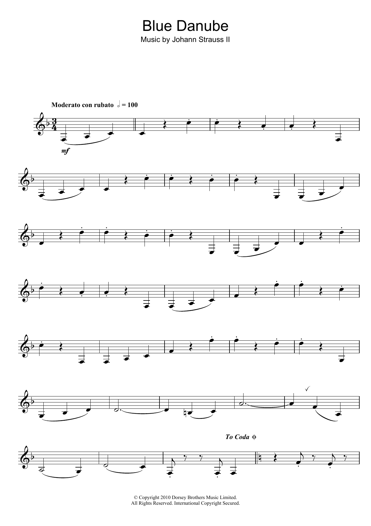 Johann Strauss II (On The Beautiful) The Blue Danube Sheet Music Notes & Chords for Easy Piano - Download or Print PDF