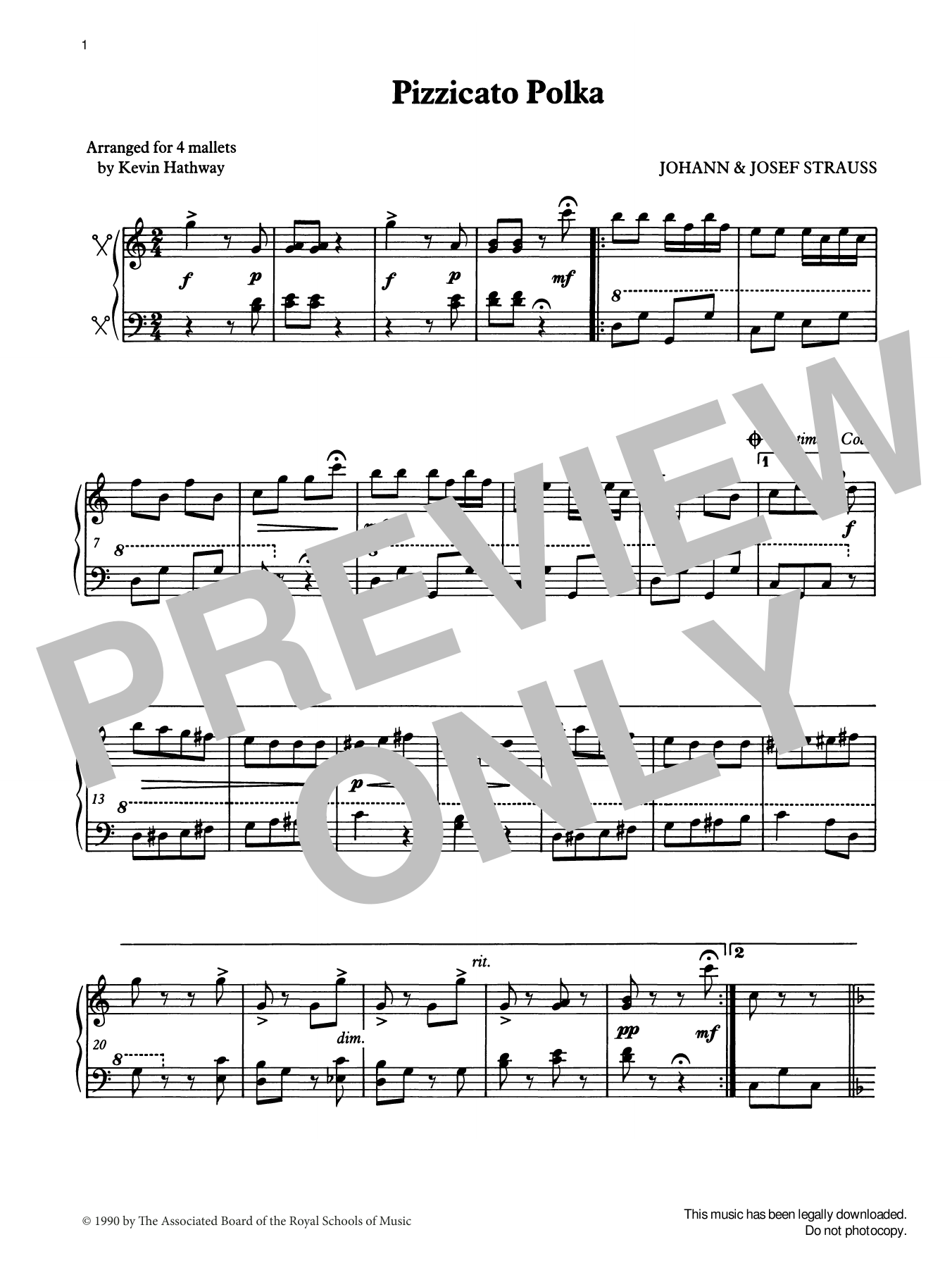 Johann Strauss II Pizzicato Polka from Graded Music for Tuned Percussion, Book IV Sheet Music Notes & Chords for Percussion Solo - Download or Print PDF