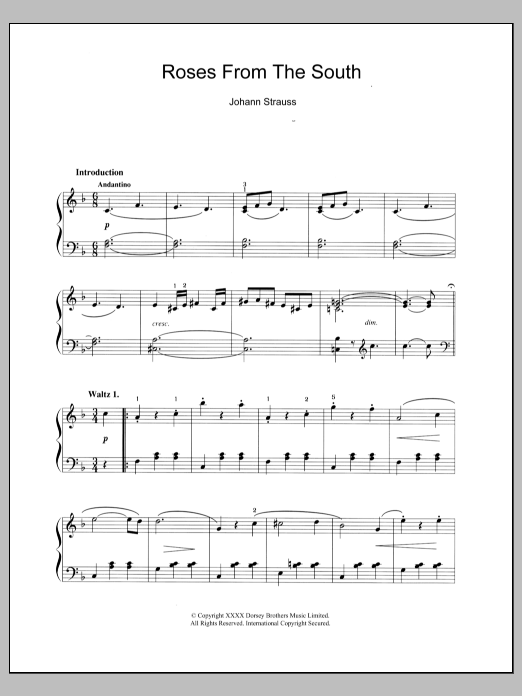 Johann Strauss II Roses From The South Sheet Music Notes & Chords for Piano - Download or Print PDF