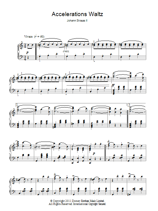 Johann Strauss, Jr. Accelerations Waltz, Op. 234 Sheet Music Notes & Chords for Piano - Download or Print PDF