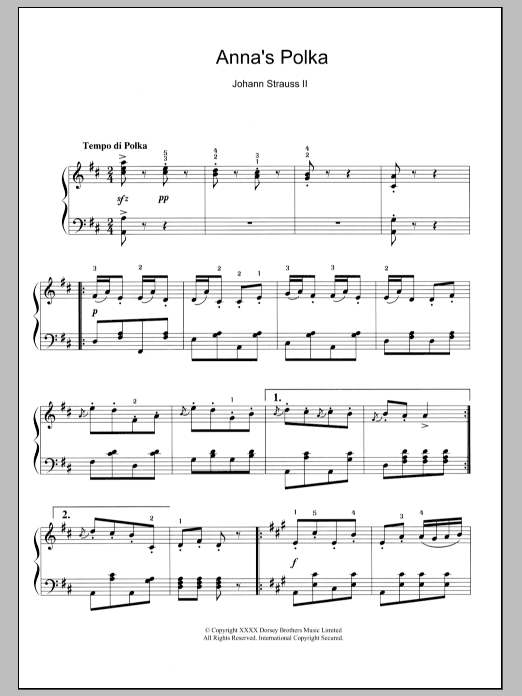 Johann Strauss, Jr. Anna's Polka Sheet Music Notes & Chords for Piano - Download or Print PDF