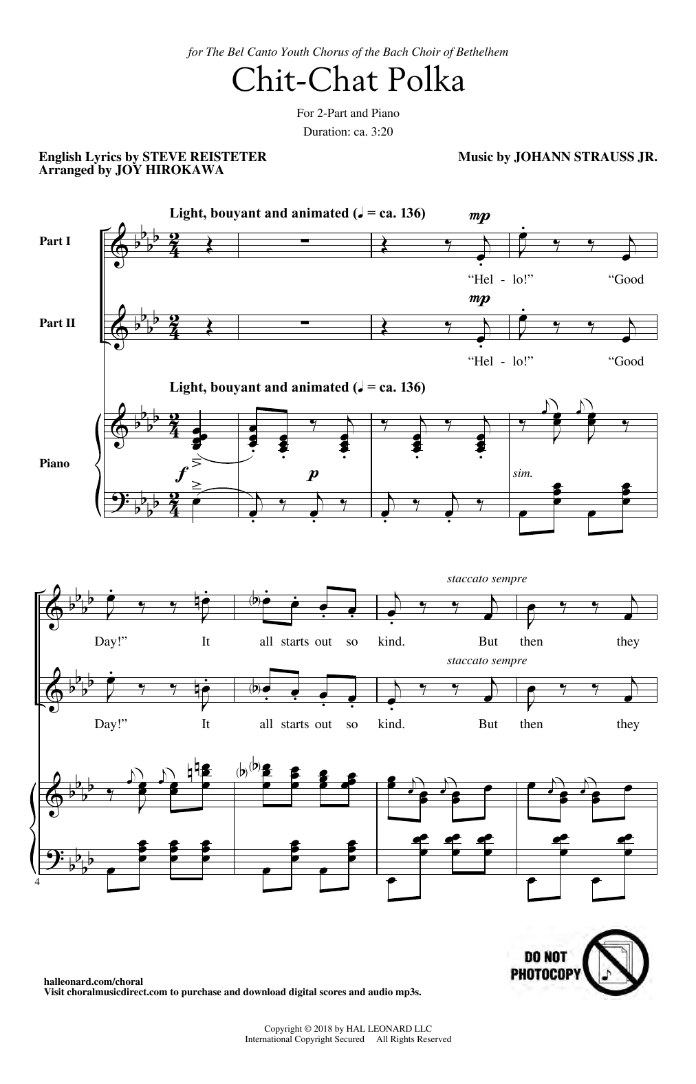 Johann Strauss Jr. Chit-Chat Polka (arr. Joy Hirokawa) Sheet Music Notes & Chords for 2-Part Choir - Download or Print PDF