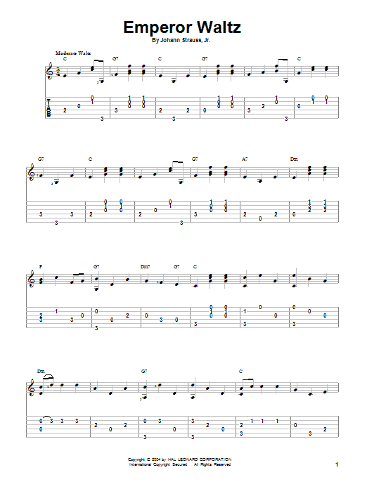 Johann Strauss, Jr. Emperor Waltz Sheet Music Notes & Chords for Easy Guitar Tab - Download or Print PDF