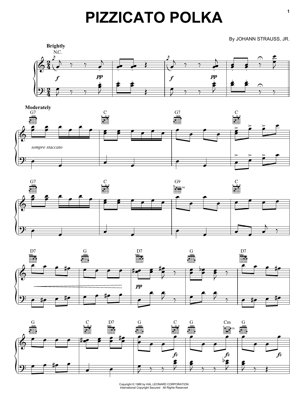 Johann Strauss, Jr. Pizzicato Polka Sheet Music Notes & Chords for Piano - Download or Print PDF