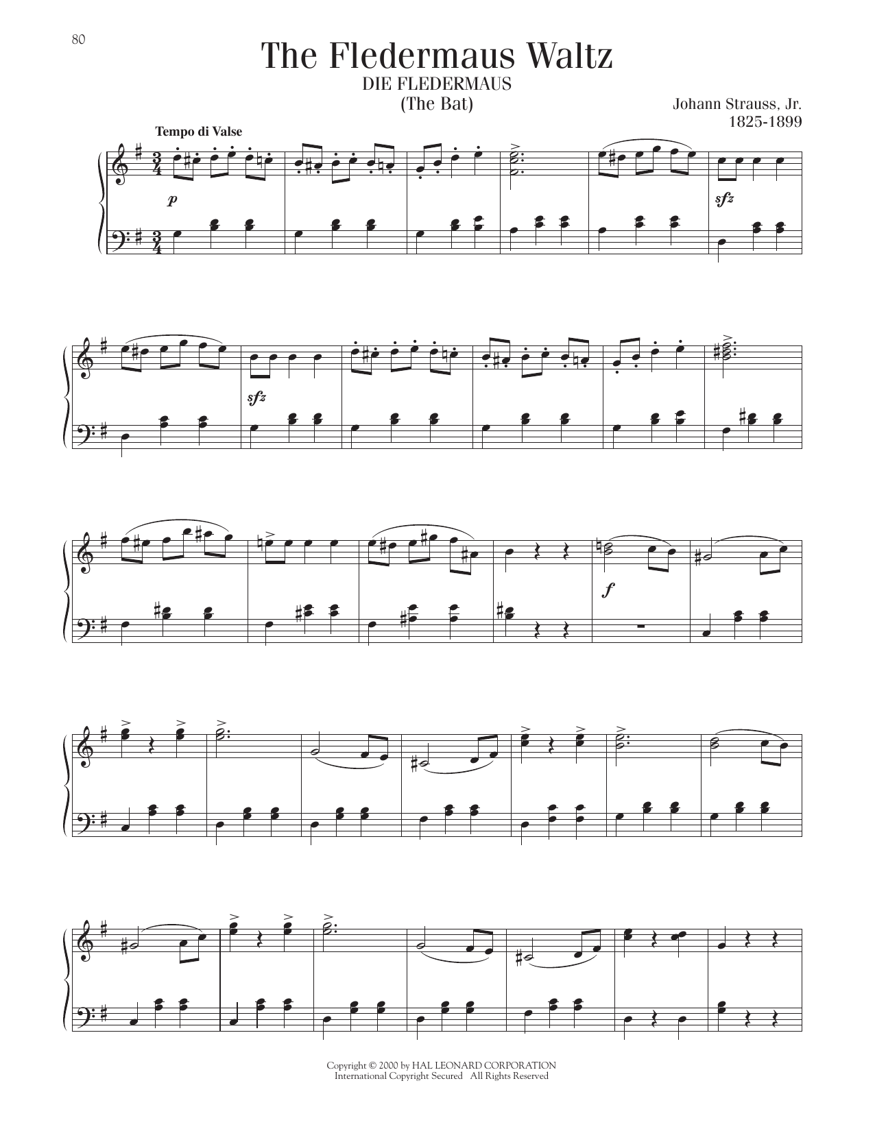 Johann Strauss, Jr. The Fledermaus Waltz Sheet Music Notes & Chords for Piano Solo - Download or Print PDF