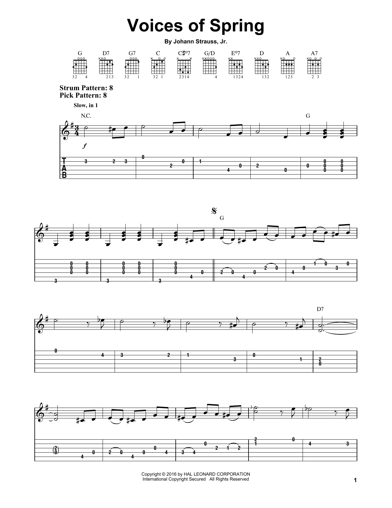 Johann Strauss, Jr. Voices Of Spring Sheet Music Notes & Chords for Easy Guitar Tab - Download or Print PDF