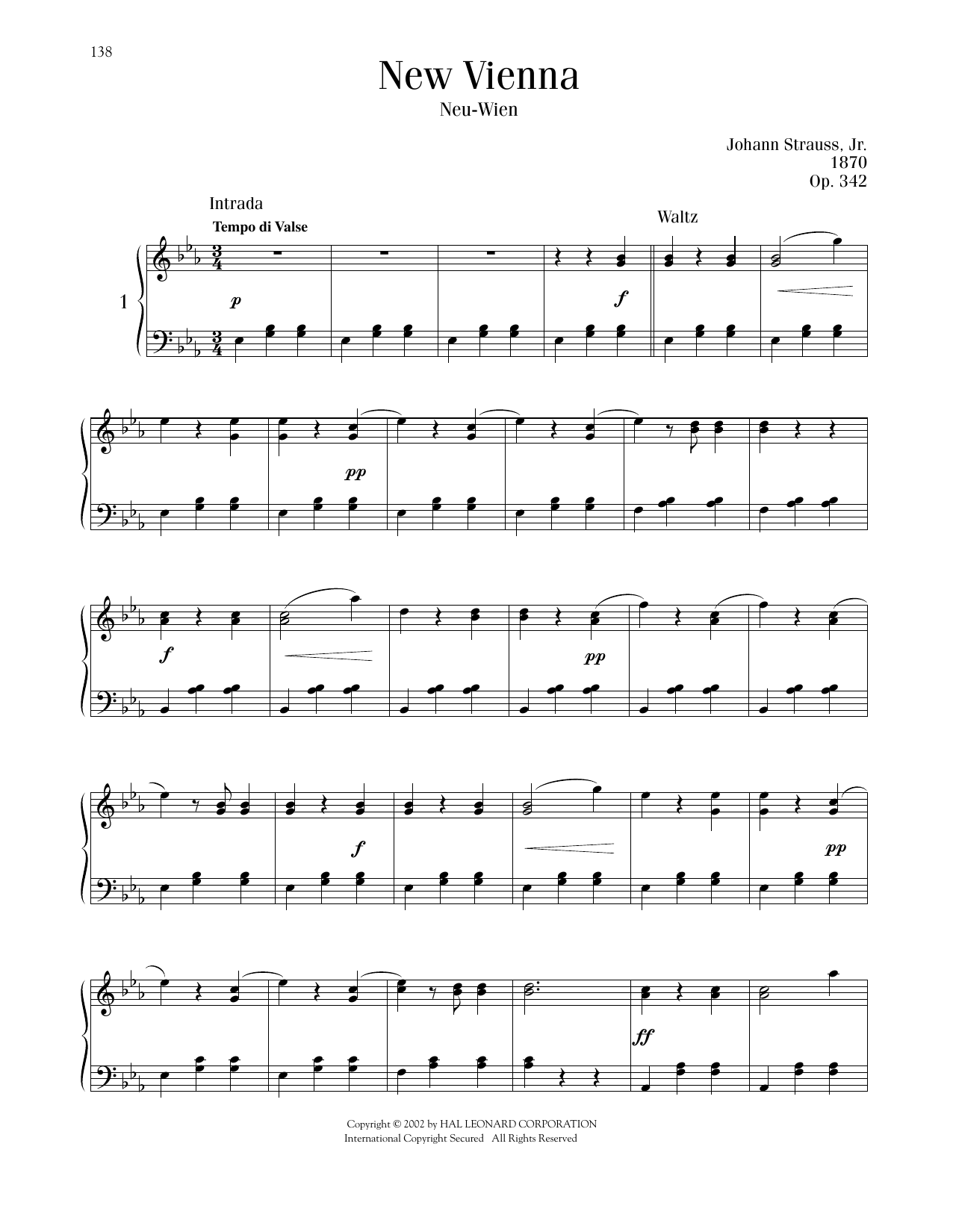 Johann Strauss New Vienna, Op. 342 Sheet Music Notes & Chords for Piano Solo - Download or Print PDF