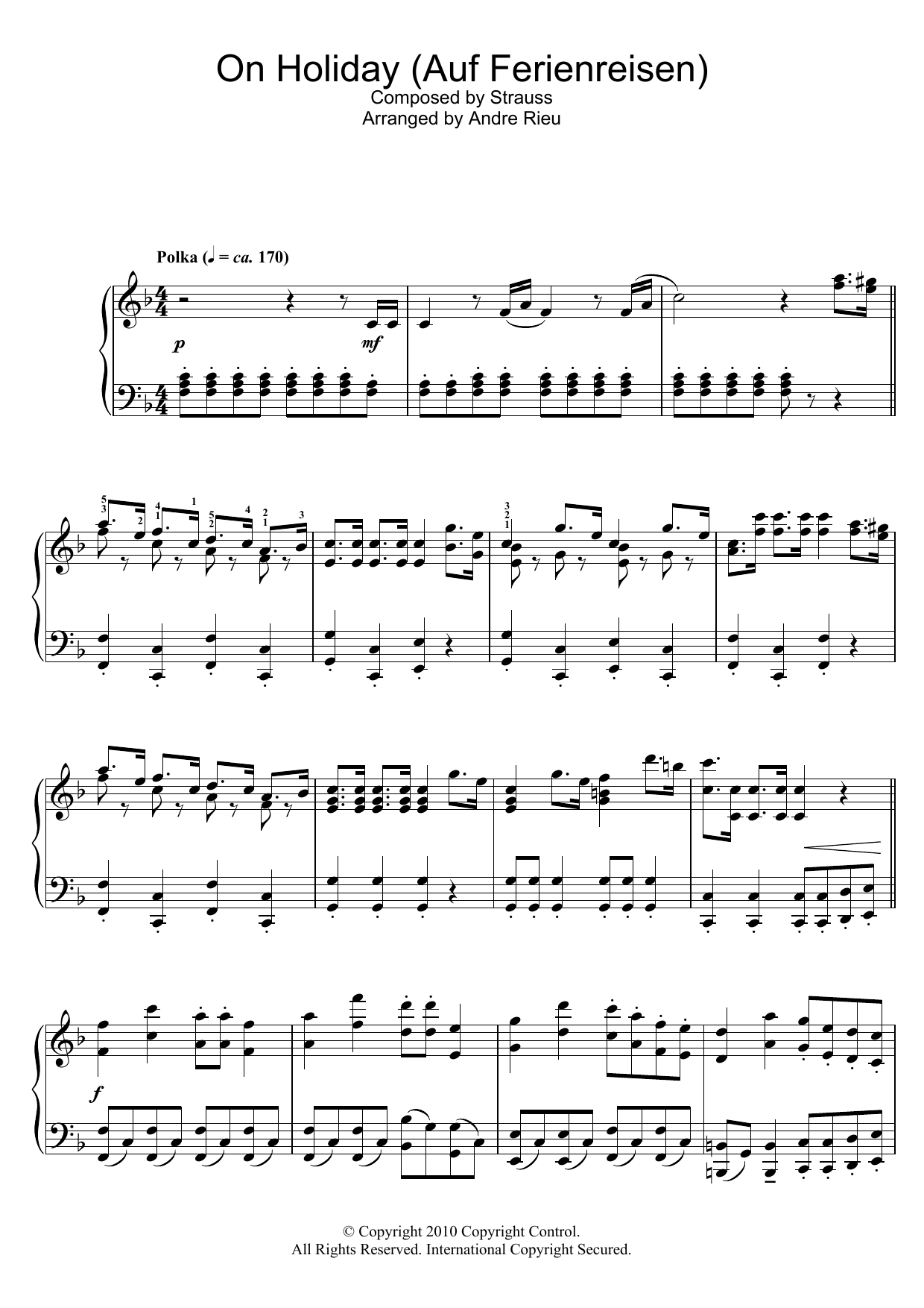 Johann Strauss On Holiday Sheet Music Notes & Chords for Piano - Download or Print PDF