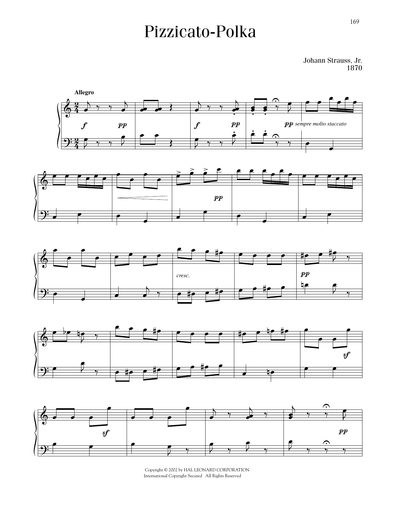 Johann Strauss Pizzicato Polka Sheet Music Notes & Chords for Piano Solo - Download or Print PDF
