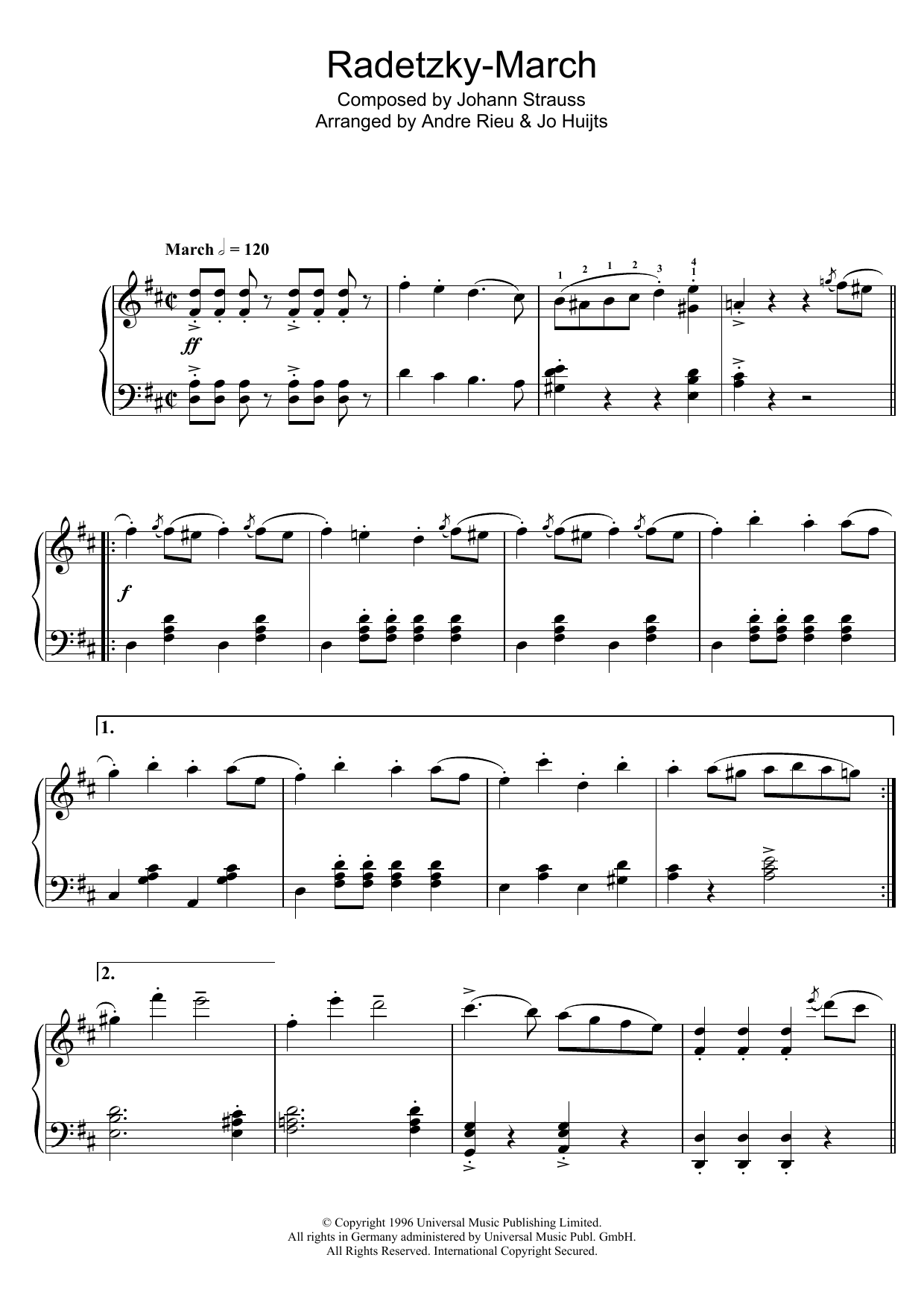 Johann Strauss Radetsky Sheet Music Notes & Chords for Piano - Download or Print PDF