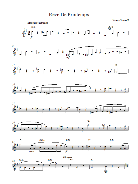 Johann Strauss II Rêve De Printemps Sheet Music Notes & Chords for Melody Line & Chords - Download or Print PDF
